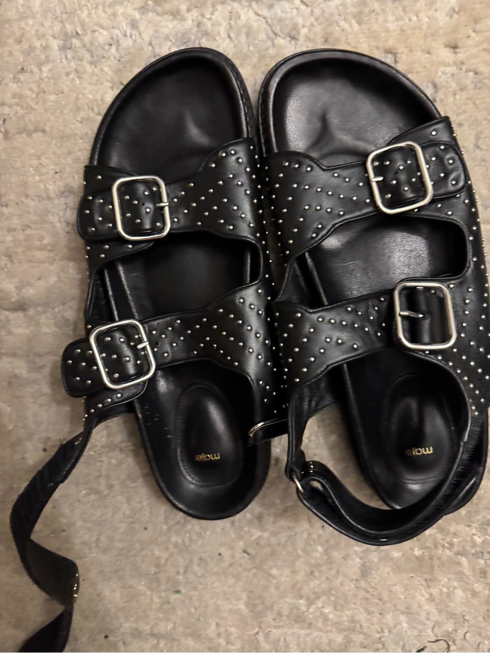 Maje Black Studded Double-Buckle Leather Sandals